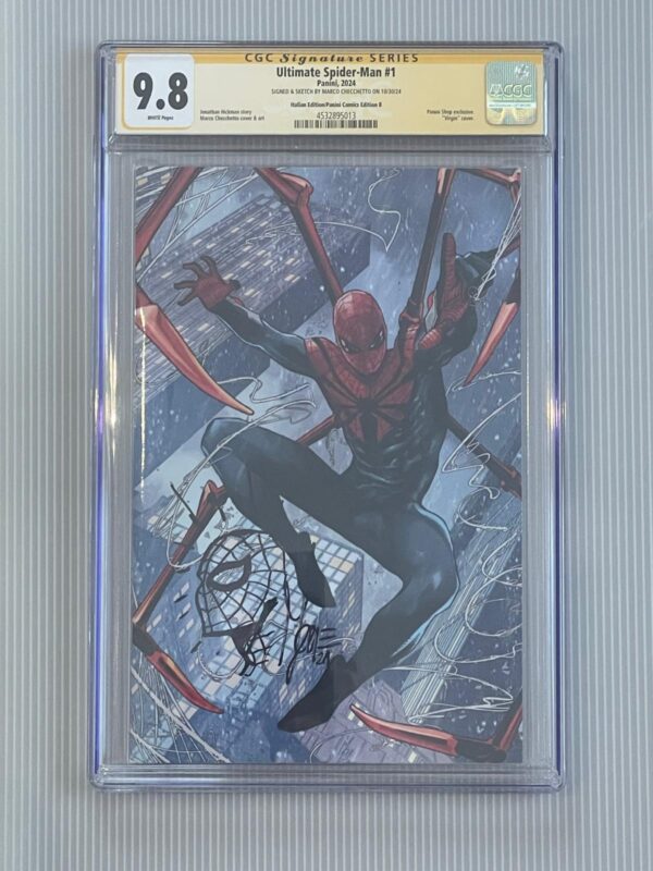 Ultimate Spider-man #1 variant "scrigno" limitata 1000ex Sketchato e Firmato da Marco Checchetto CGC Signature Series 9.8