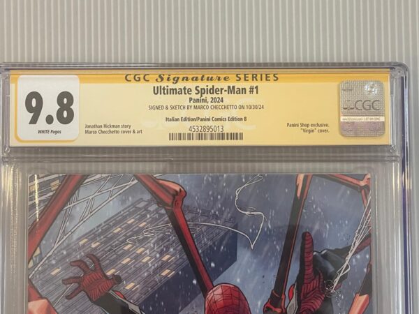 Ultimate Spider-man #1 variant "scrigno" limitata 1000ex Sketchato e Firmato da Marco Checchetto CGC Signature Series 9.8