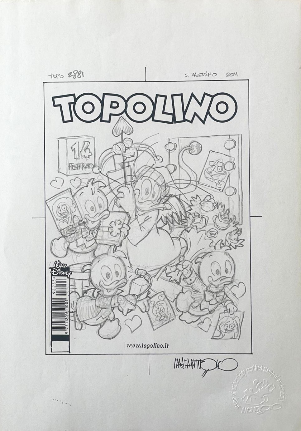 Corrado Mastantuono – Copertina originale Topolino 2881 San Valentino 2011