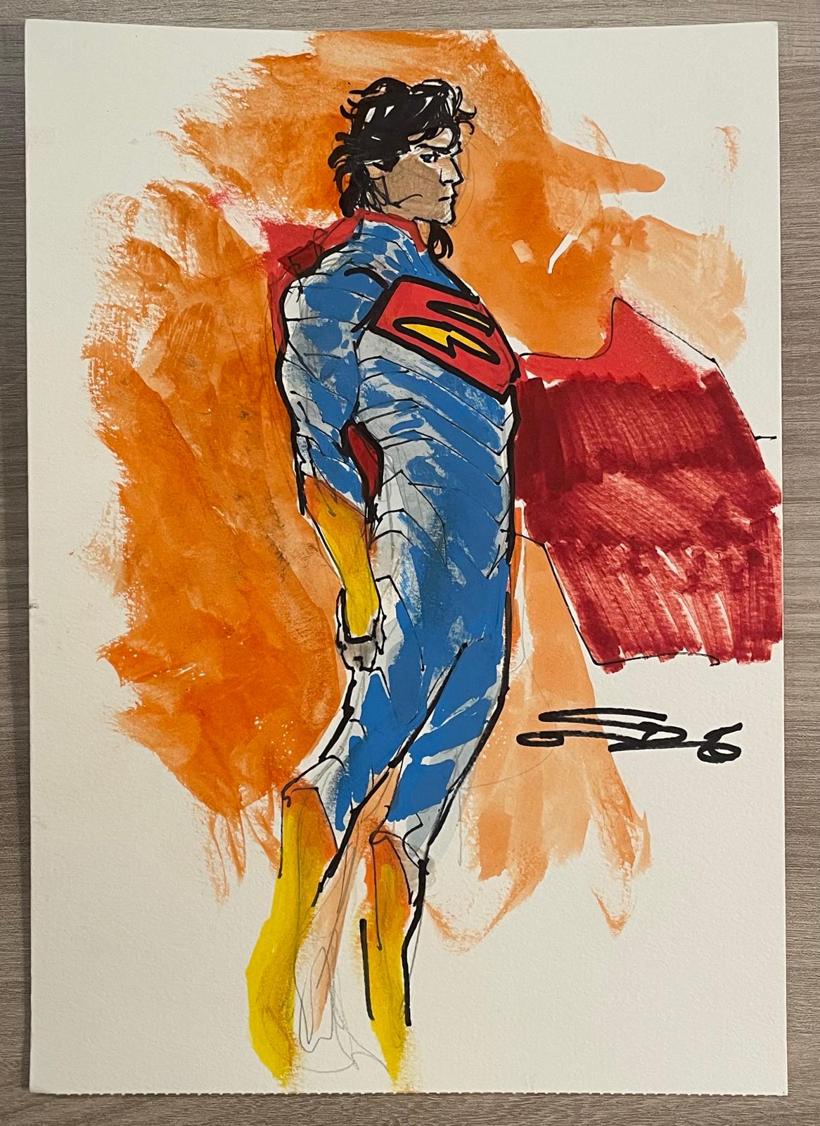 Carmine Di Giandomenico - Full body Superman color drawing 29,5x21cm