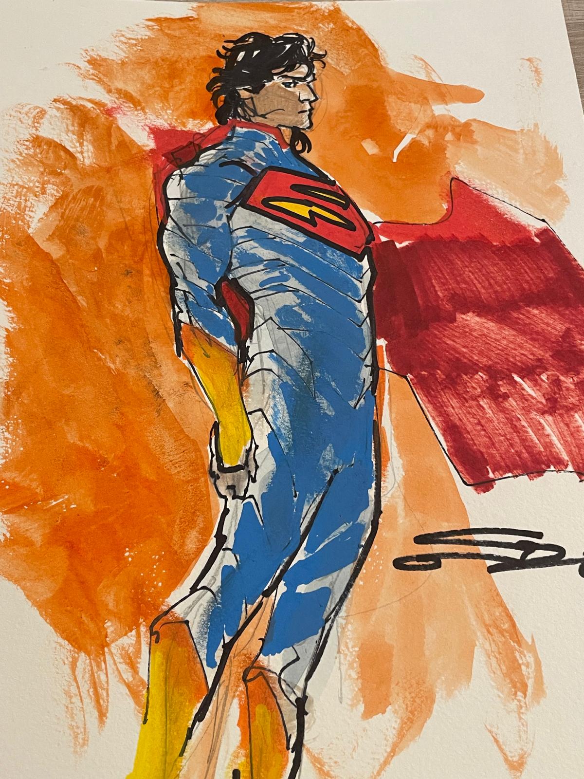Carmine Di Giandomenico - Full body Superman color drawing 29,5x21cm