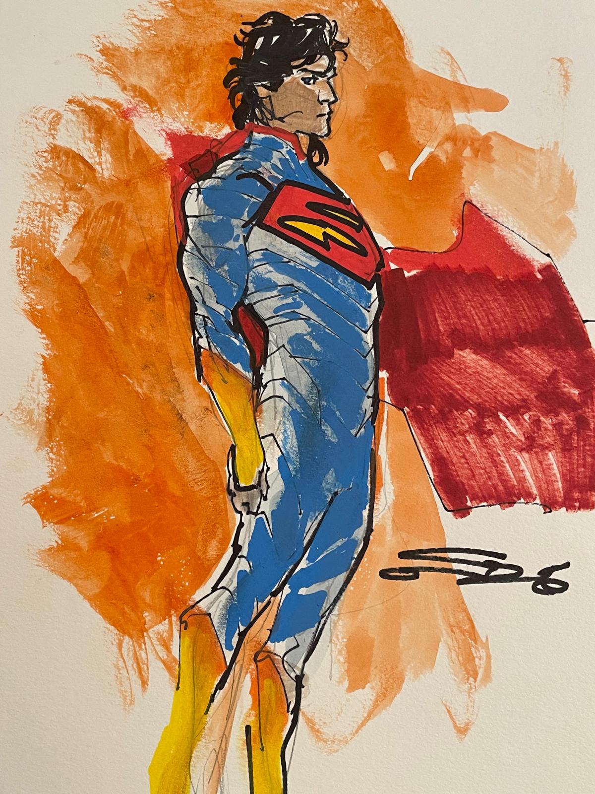 Carmine Di Giandomenico - Full body Superman color drawing 29,5x21cm