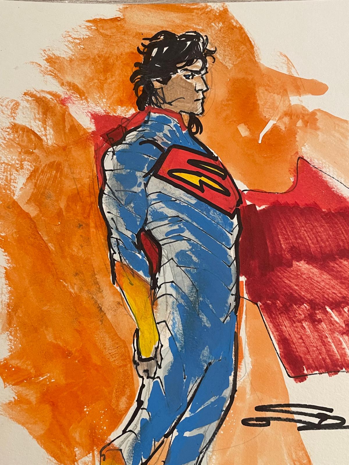Carmine Di Giandomenico - Full body Superman color drawing 29,5x21cm